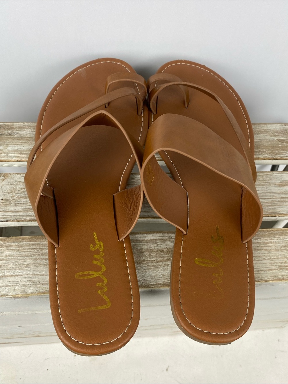 Lulus Avena brown vegan leather flat sandals women’s size 10 - Picture 6 of 14